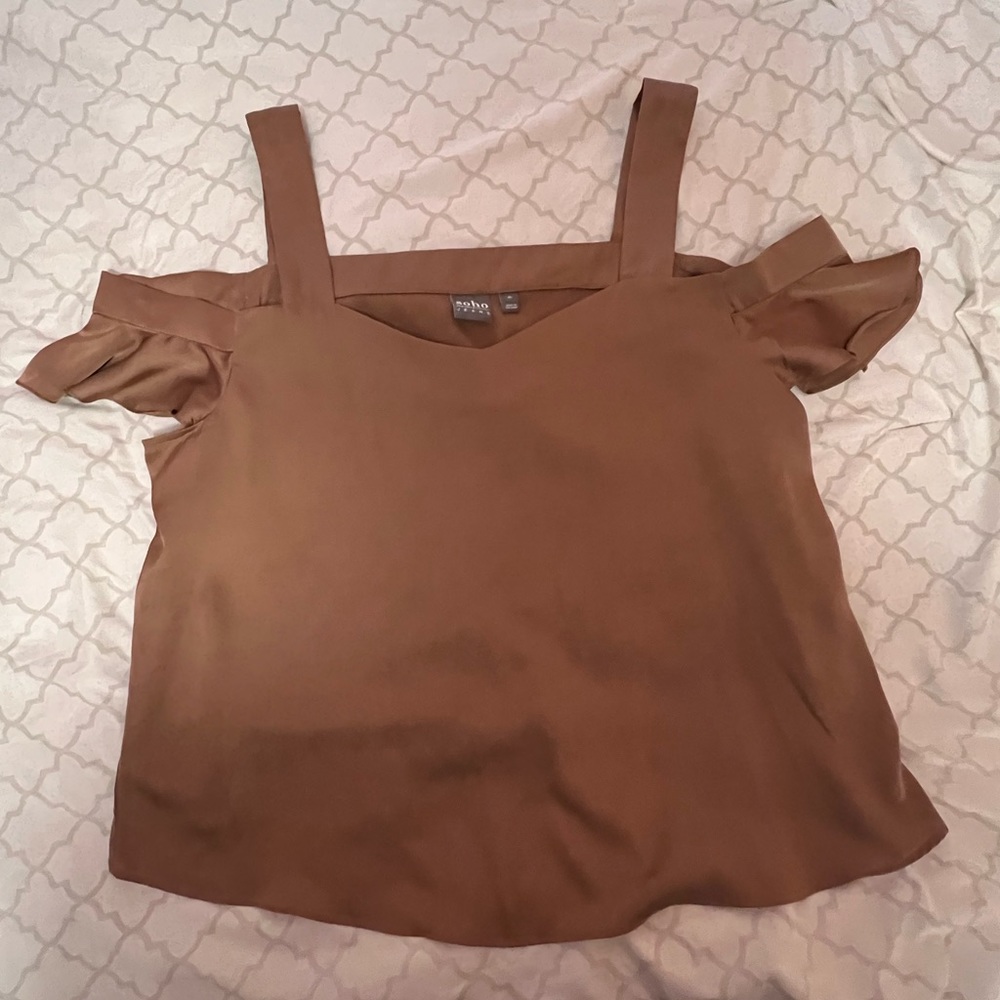 NY&C Off the Shoulder Satin Shirt